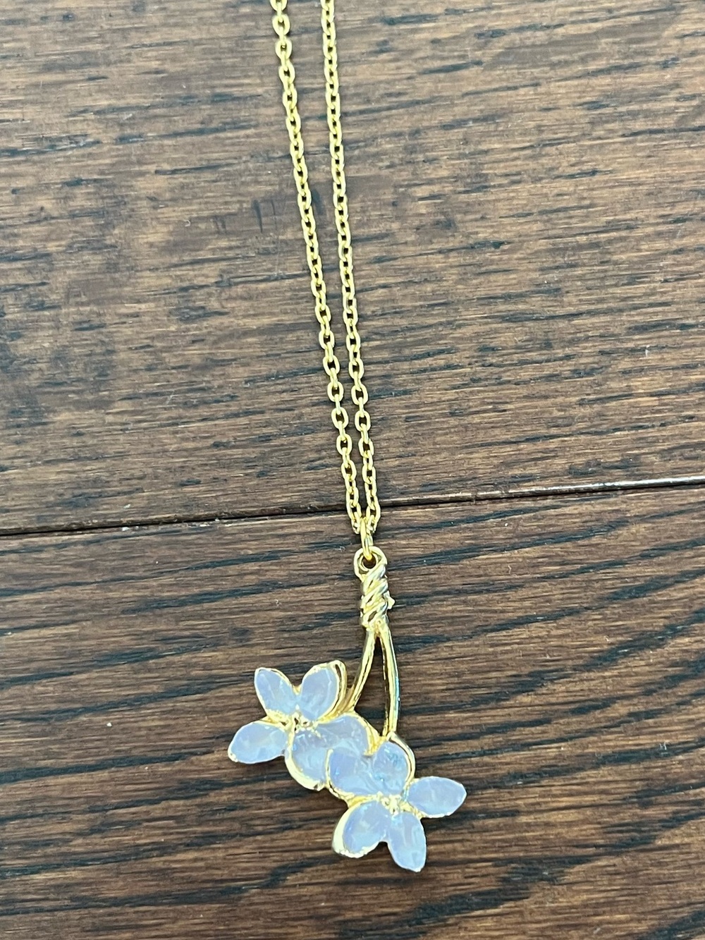 Gold Floral Pendant Necklace with Opalescent Petals
